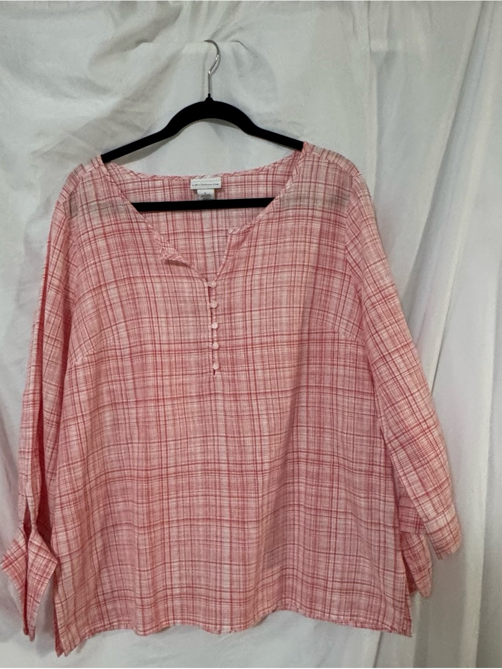 Liz Claiborne Pink Plaid Button-Detail Tunic